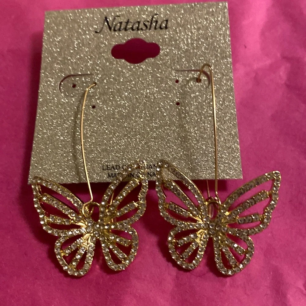 Natasha Couture Butterfly Earrings, 1” long, sparkly, beautiful earrings, NWT - Picture 1 of 3